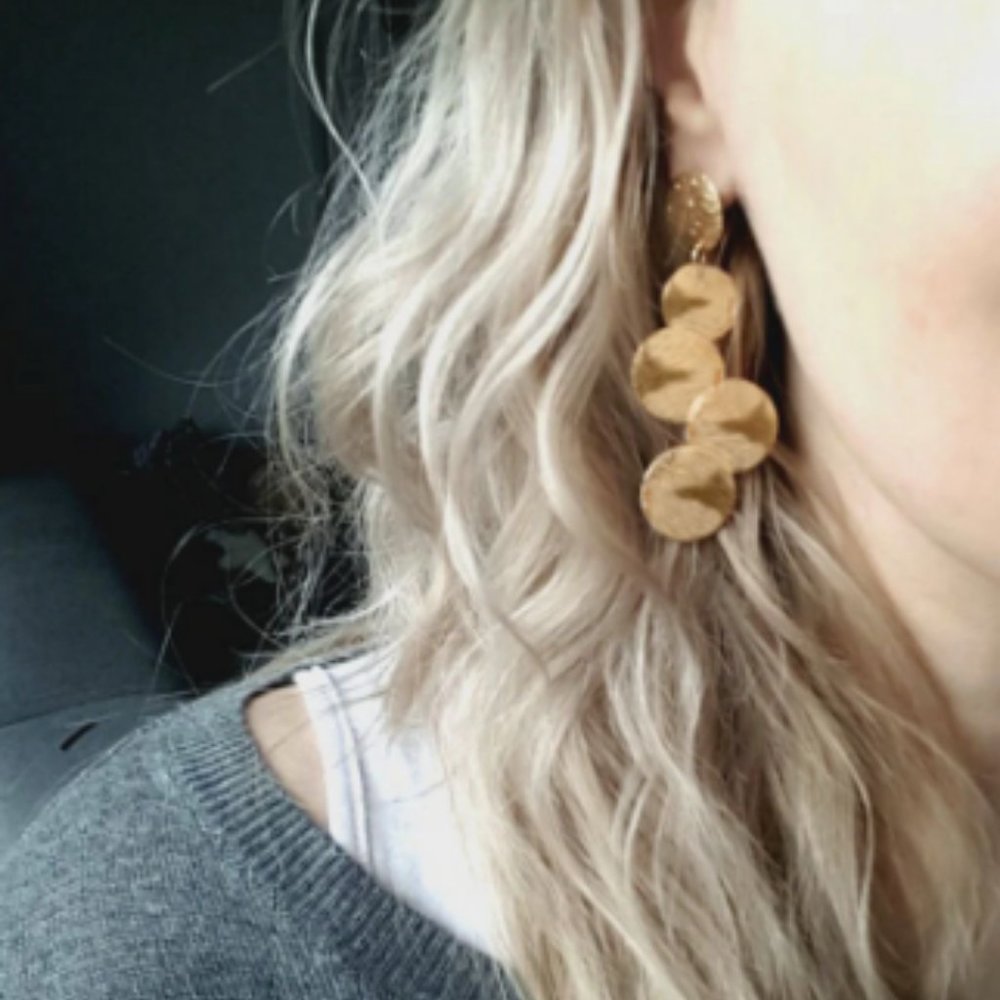 NWOT | Disc tassel drop earrings, gold plated for pierced ears - Picture 4 of 4